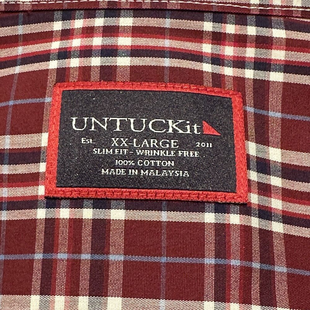 UNTUCKit Button Down Mens XXL Burgundy‎ Plaid Chevalier WF Slim Fit Wrinkle Free